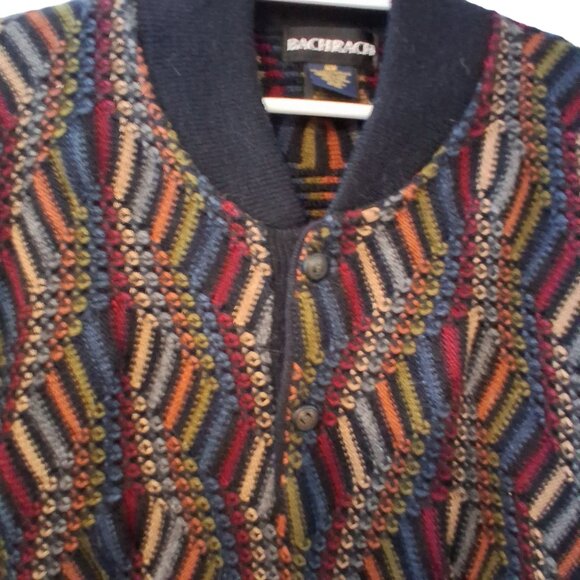 Bachrach sweater mens Medium 3d knit pullover multi colored wool blend - Picture 3 of 4